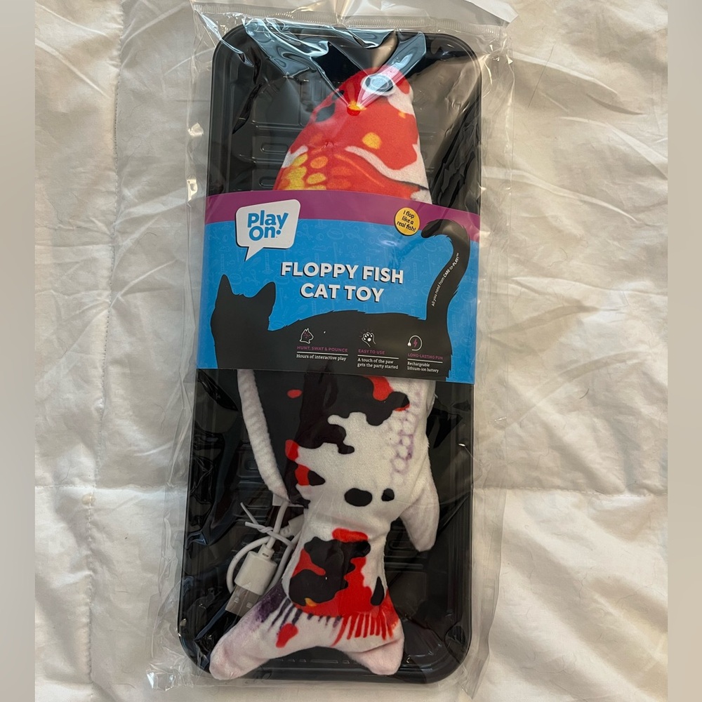 NWT Play On! Floppy Fish Cat Toy - Black, Orange & White